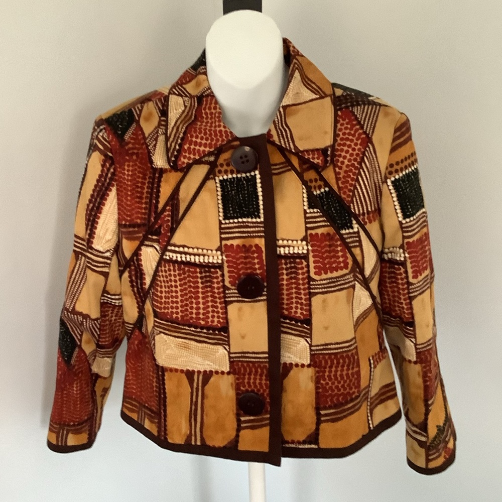 Harve Benard Vintage Multicolor Patchwork Boho Cropped Jacket Sz. 8P